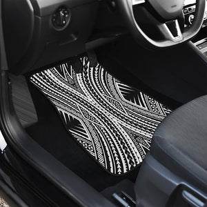 Black And White Maori Tattoo Print Front and Back Car Floor Mats