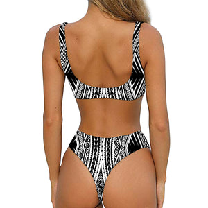 Black And White Maori Tattoo Print Front Bow Tie Bikini