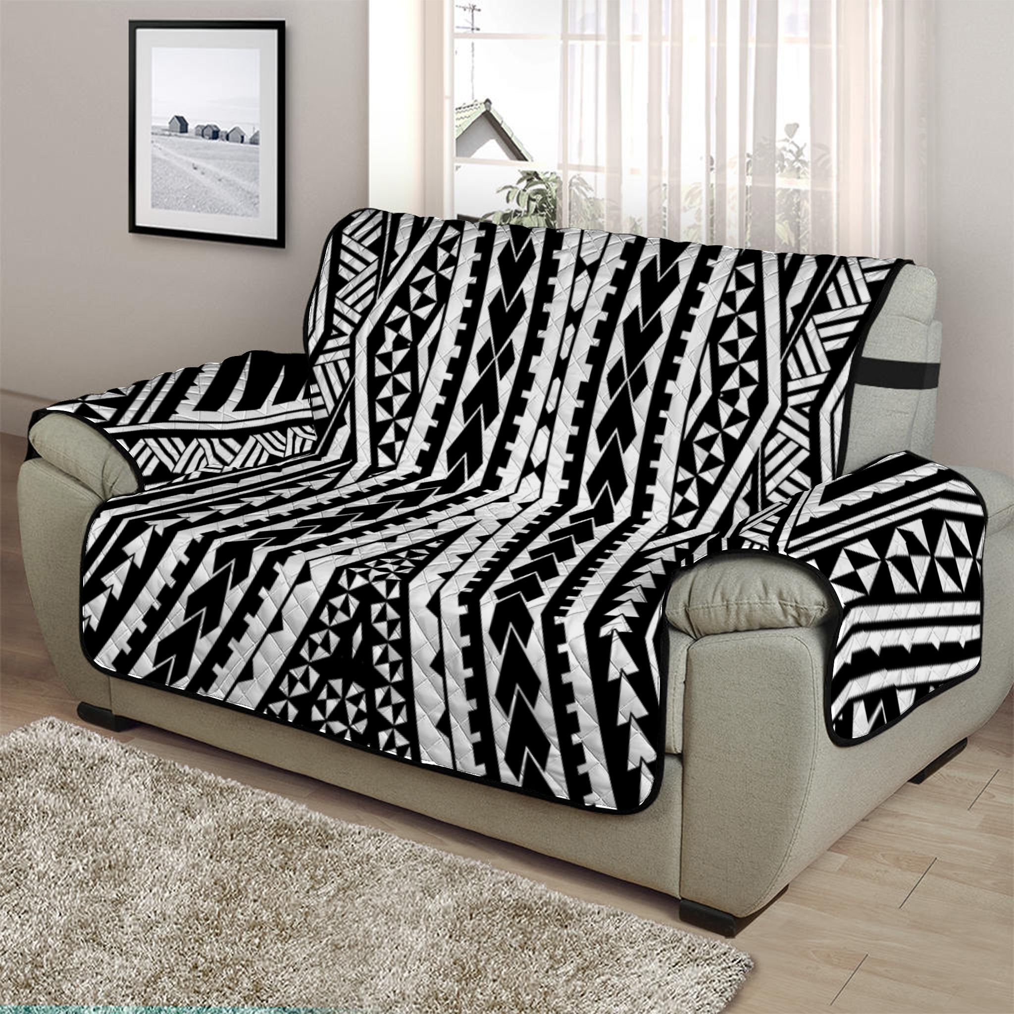 Black And White Maori Tattoo Print Half Sofa Protector