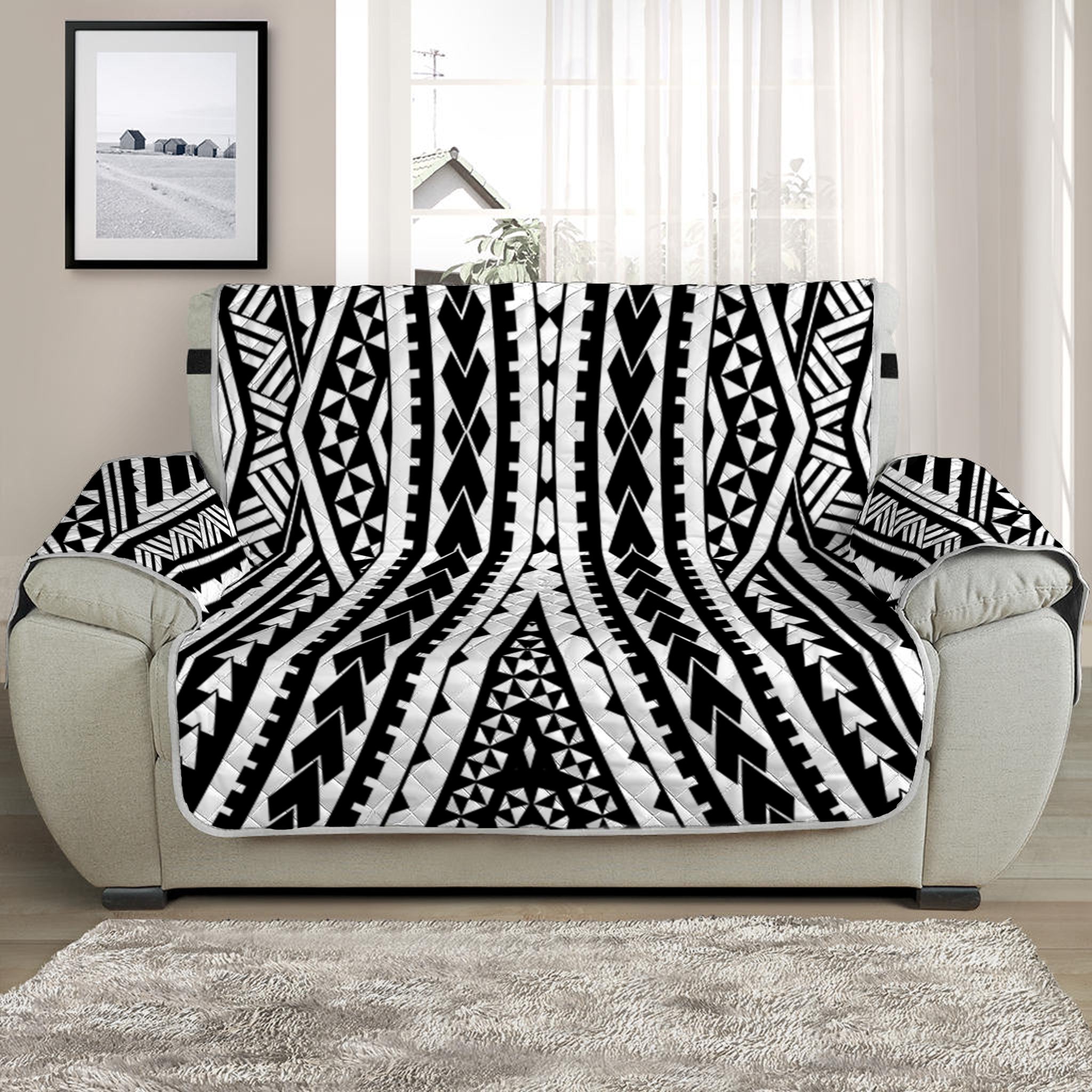 Black And White Maori Tattoo Print Half Sofa Protector