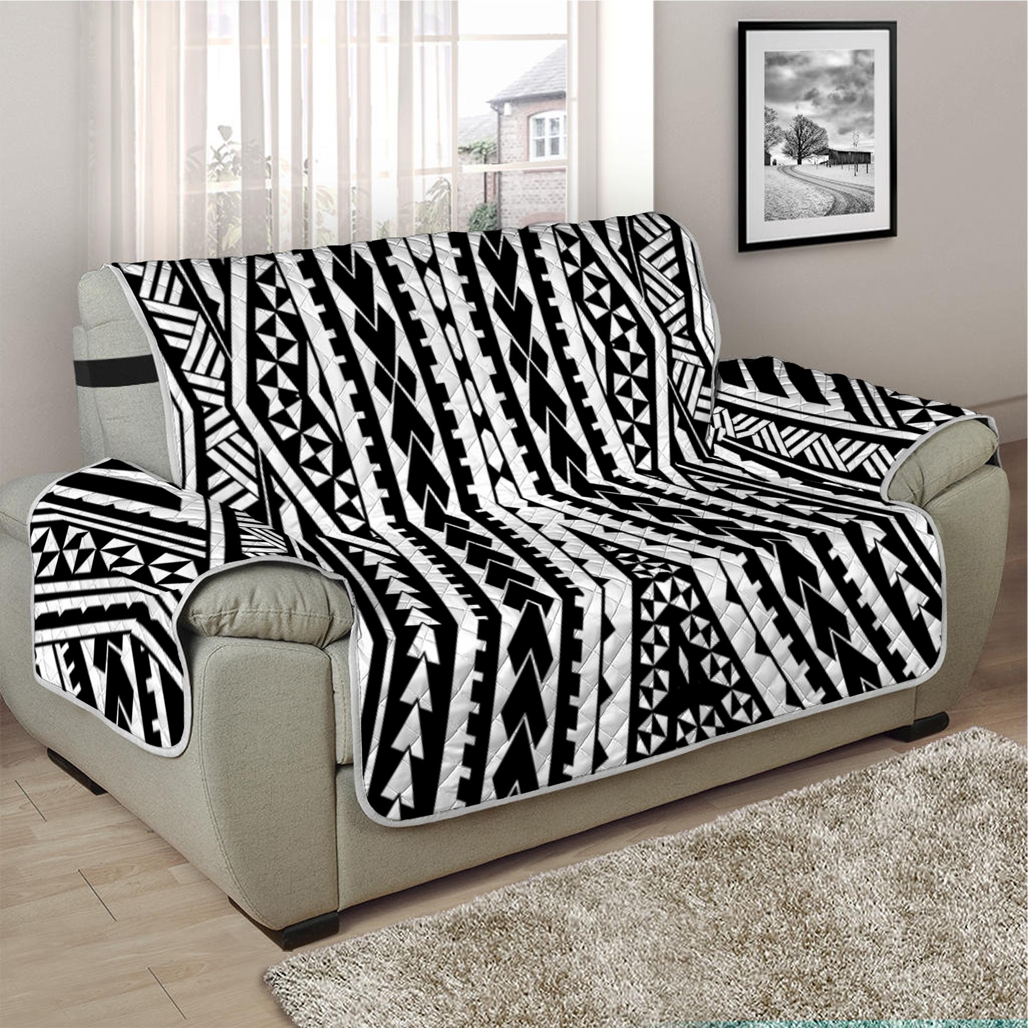 Black And White Maori Tattoo Print Half Sofa Protector