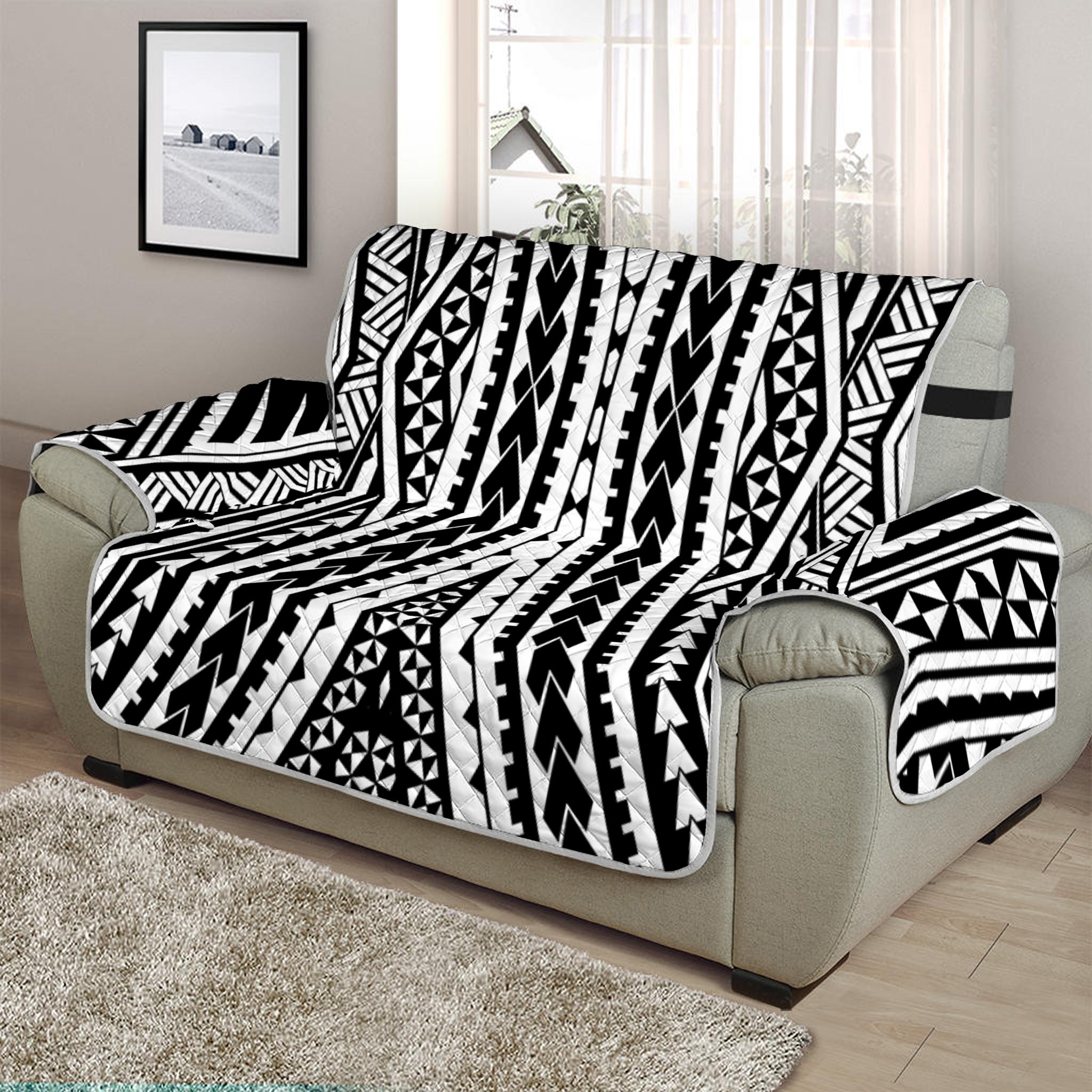 Black And White Maori Tattoo Print Half Sofa Protector