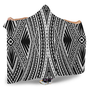 Black And White Maori Tattoo Print Hooded Blanket