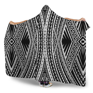 Black And White Maori Tattoo Print Hooded Blanket