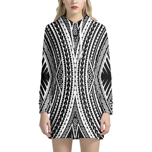 Black And White Maori Tattoo Print Hoodie Dress