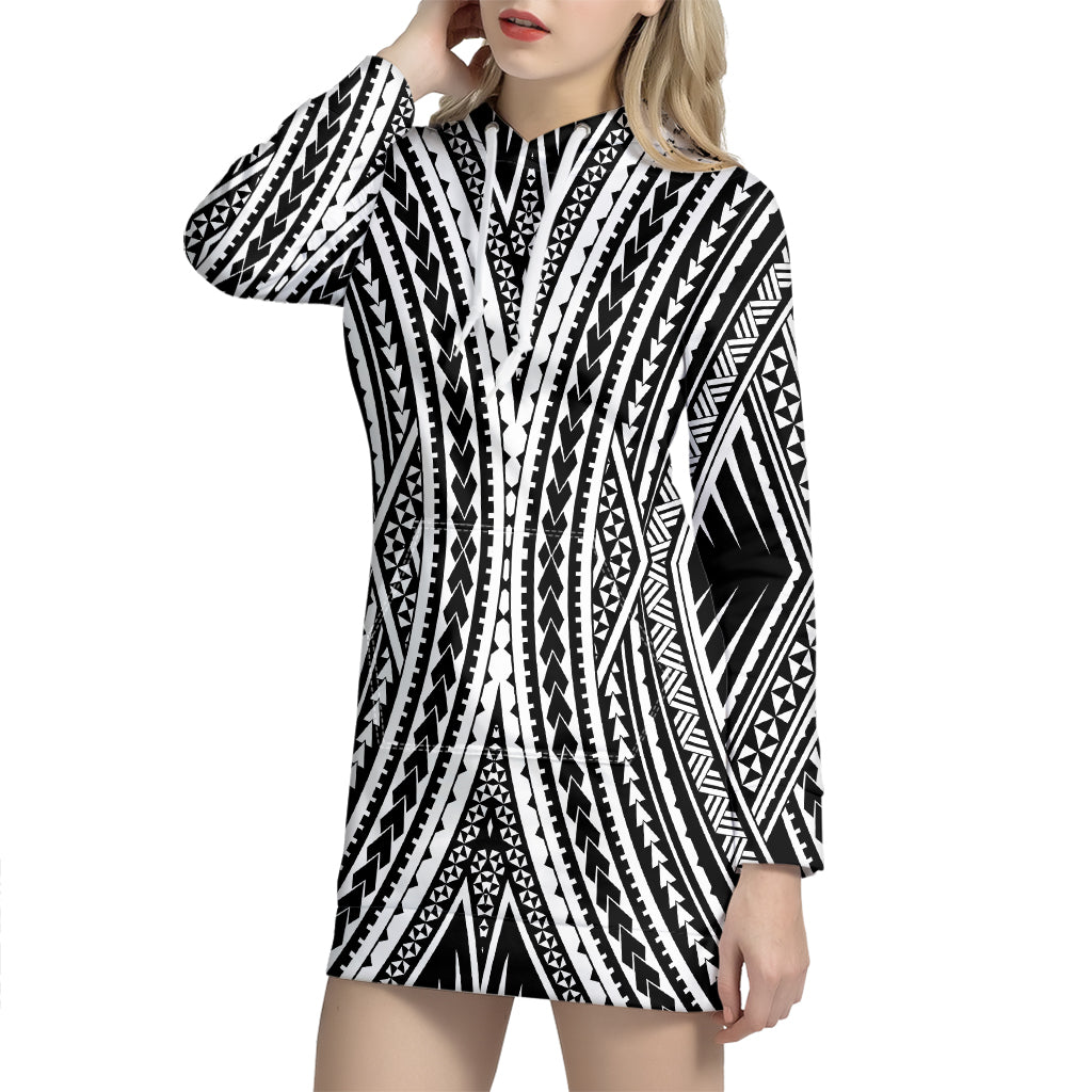 Black And White Maori Tattoo Print Hoodie Dress