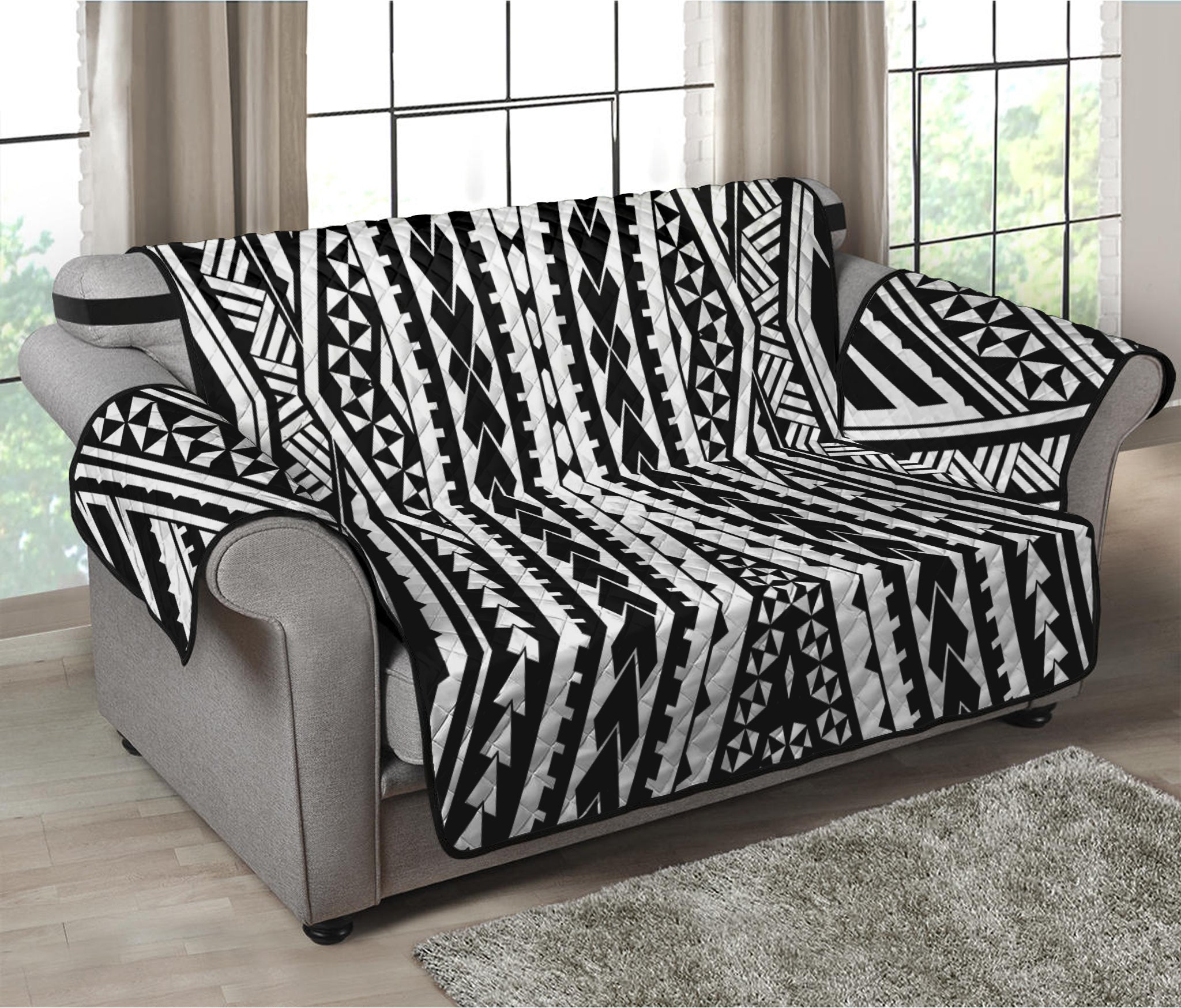 Black And White Maori Tattoo Print Loveseat Protector