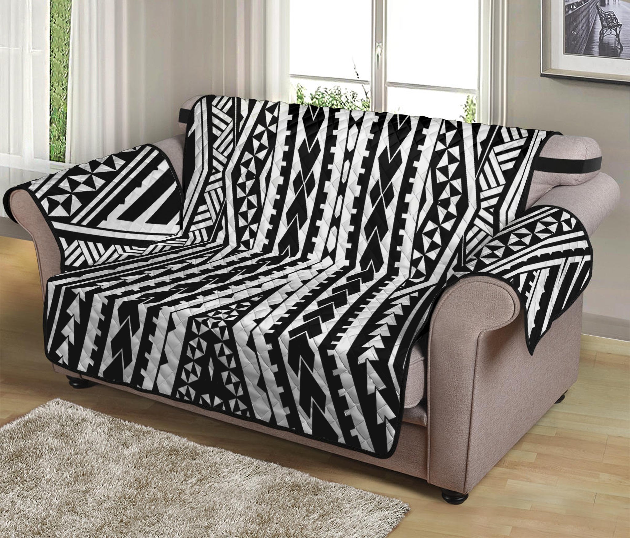 Black And White Maori Tattoo Print Loveseat Protector