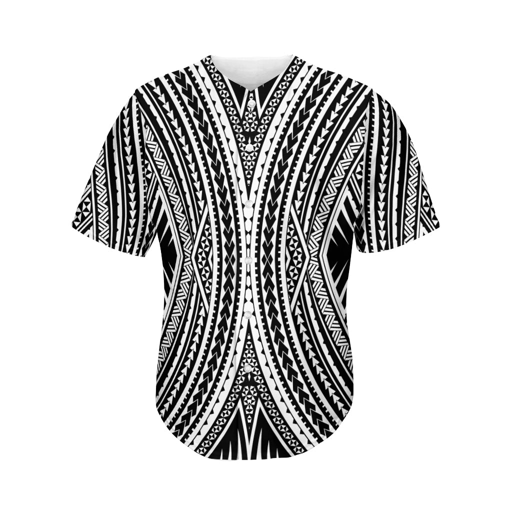 Black And White Maori Tattoo Print Men's Baseball Jersey