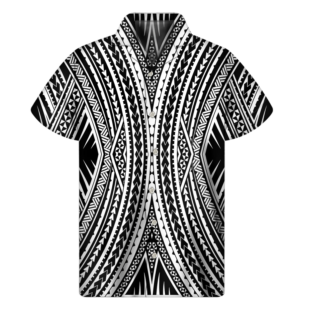 Black And White Maori Tattoo Print Men's Short Sleeve Shirt