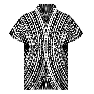 Black And White Maori Tattoo Print Men's Short Sleeve Shirt