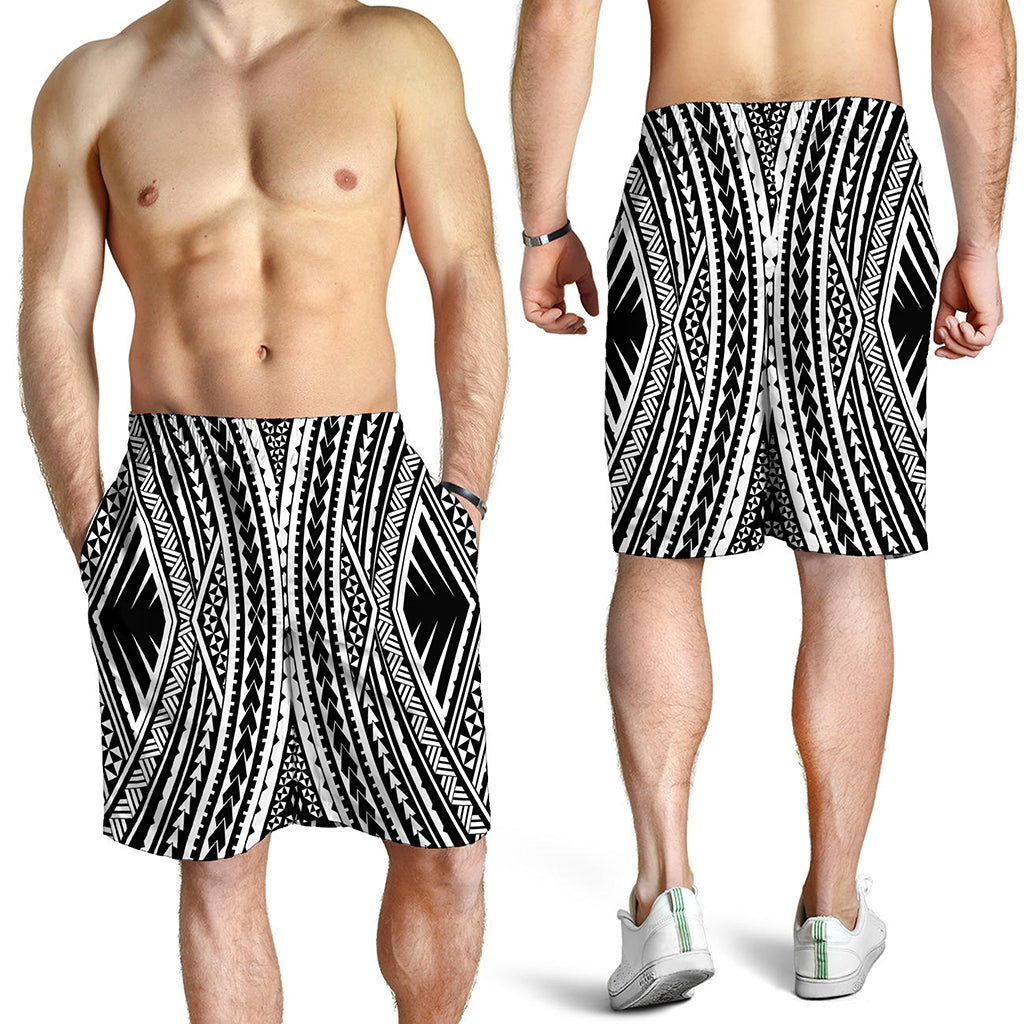 Black And White Maori Tattoo Print Men's Shorts