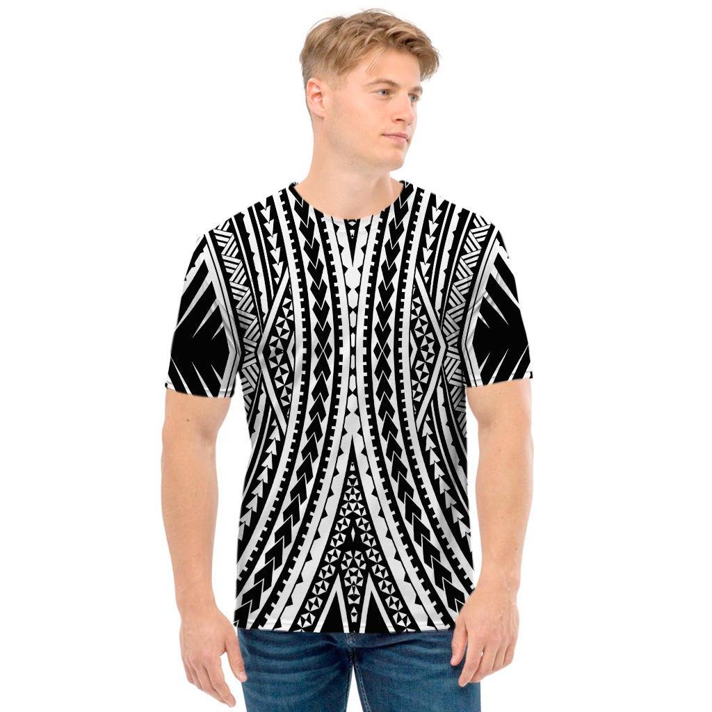 Black And White Maori Tattoo Print Men's T-Shirt