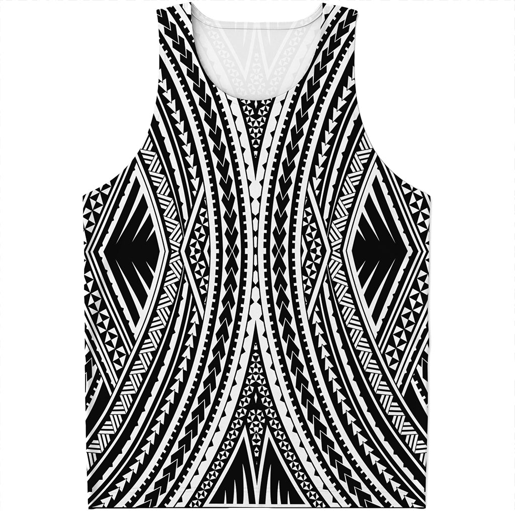 Black And White Maori Tattoo Print Men's Tank Top