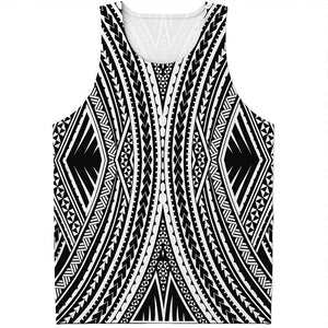 Black And White Maori Tattoo Print Men's Tank Top