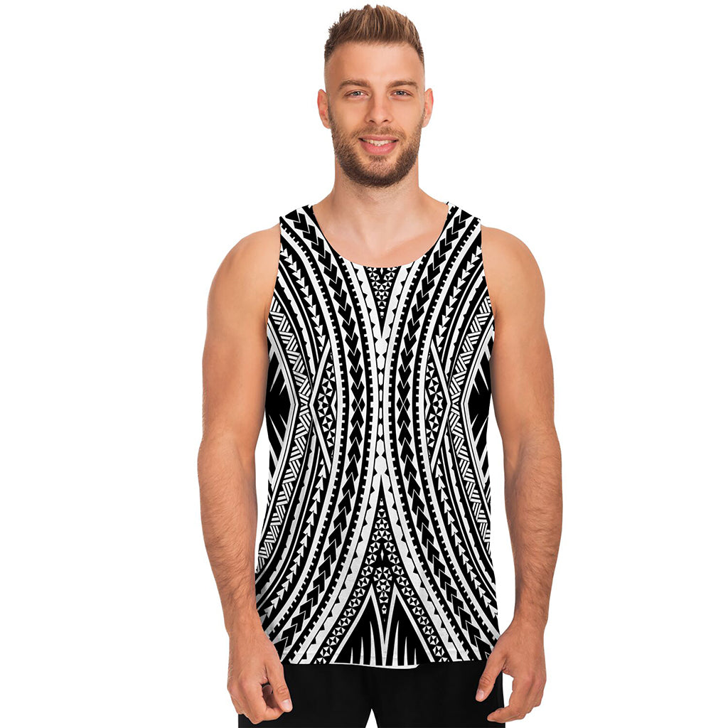 Black And White Maori Tattoo Print Men's Tank Top