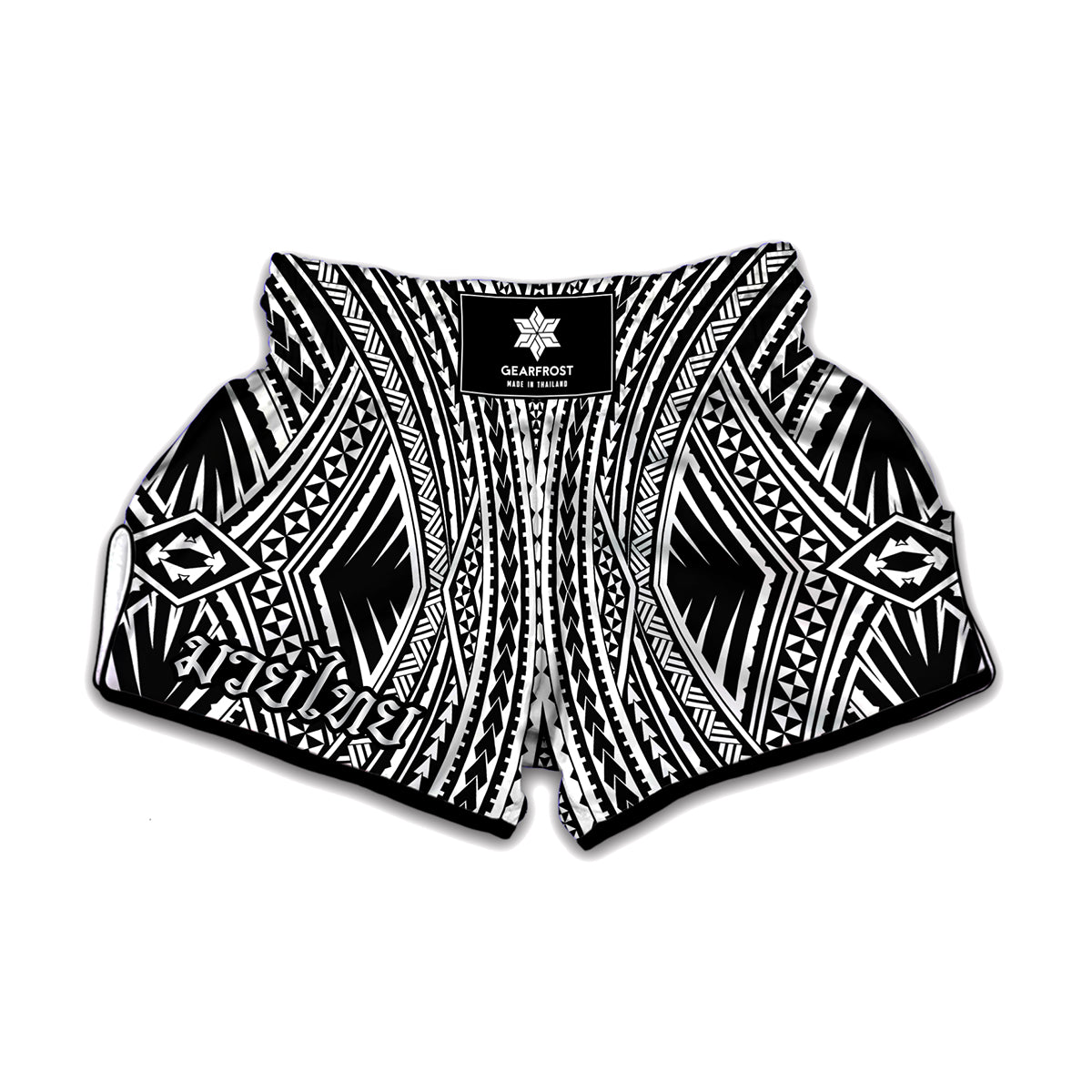 Black And White Maori Tattoo Print Muay Thai Boxing Shorts