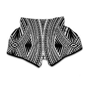 Black And White Maori Tattoo Print Muay Thai Boxing Shorts