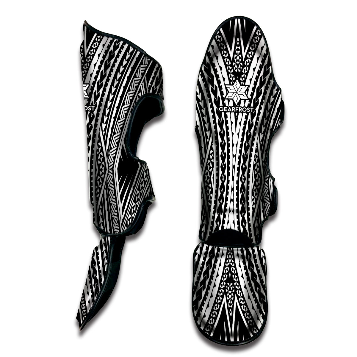 Black And White Maori Tattoo Print Muay Thai Shin Guard