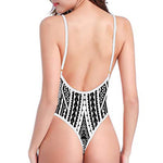 Black And White Maori Tattoo Print One Piece High Cut Swimsuit