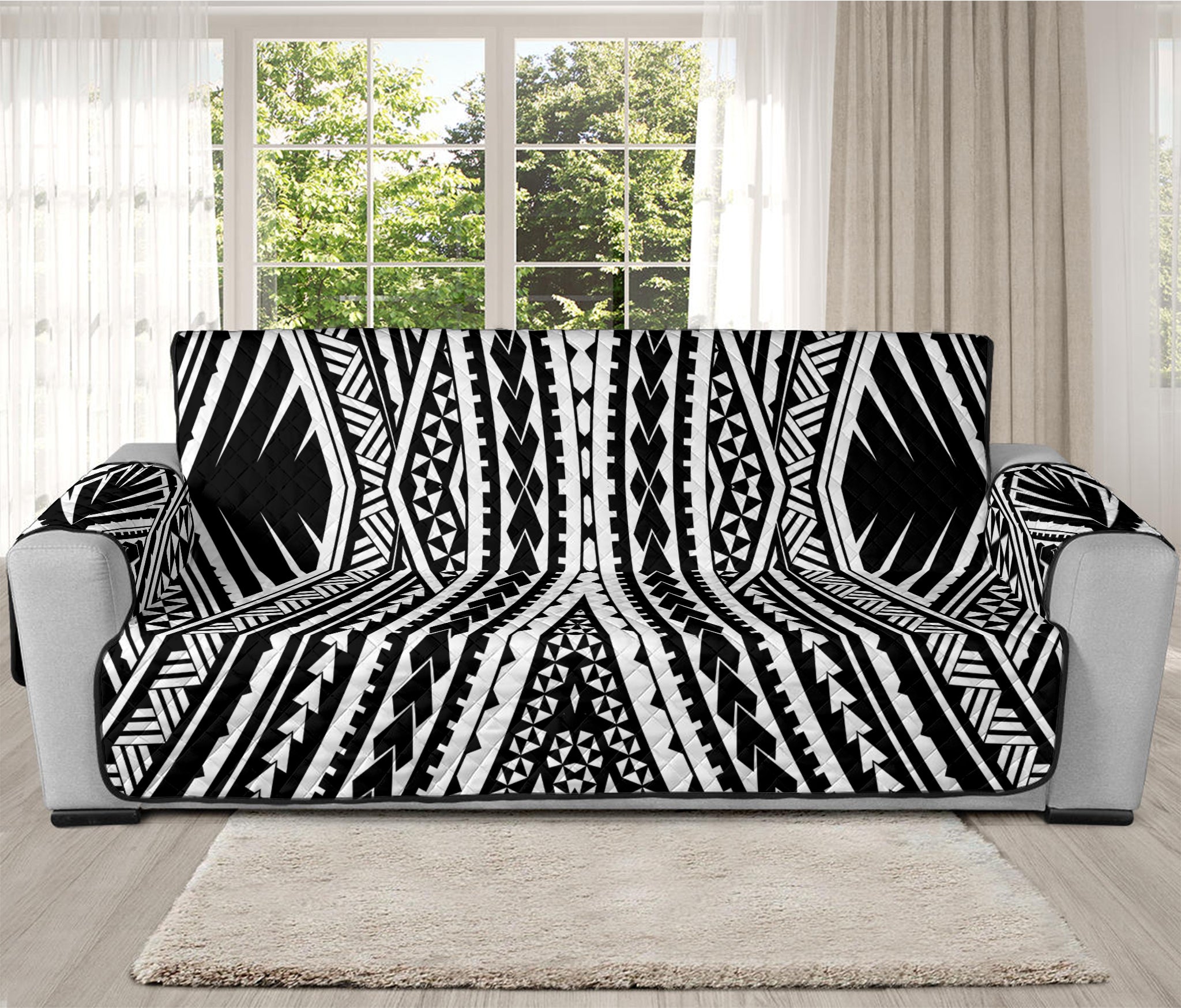 Black And White Maori Tattoo Print Oversized Sofa Protector