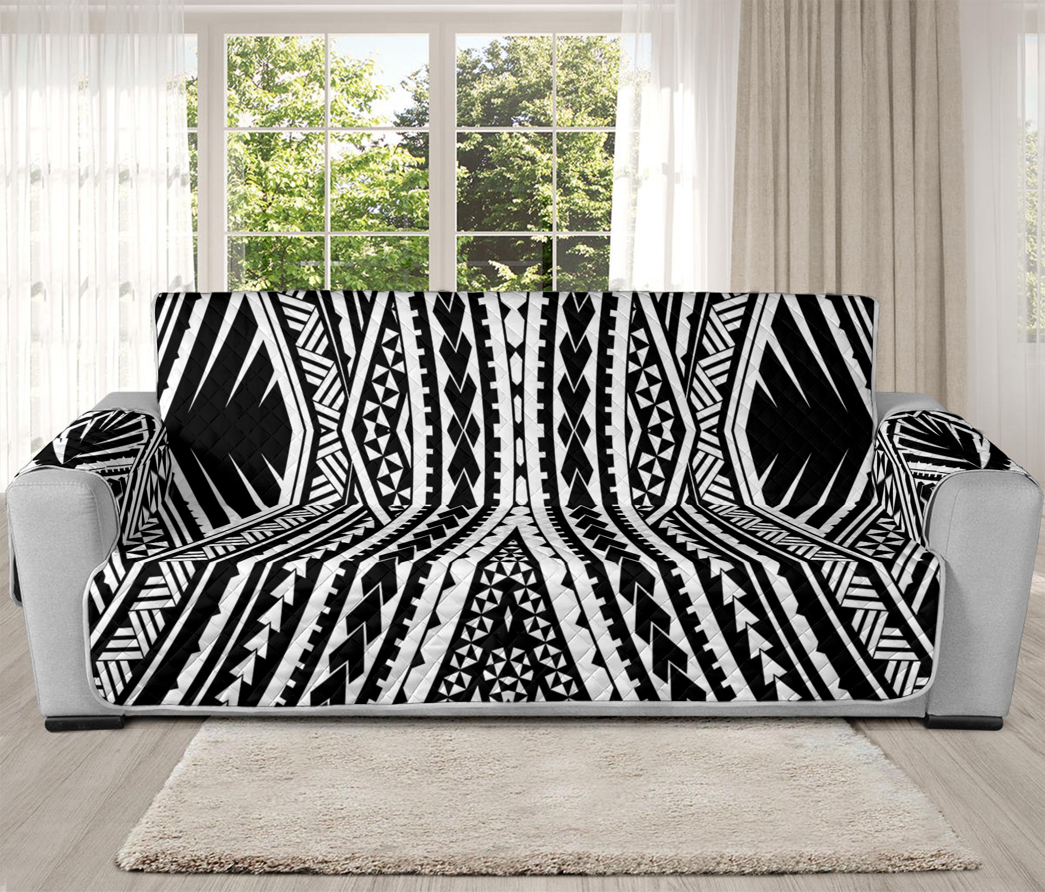 Black And White Maori Tattoo Print Oversized Sofa Protector