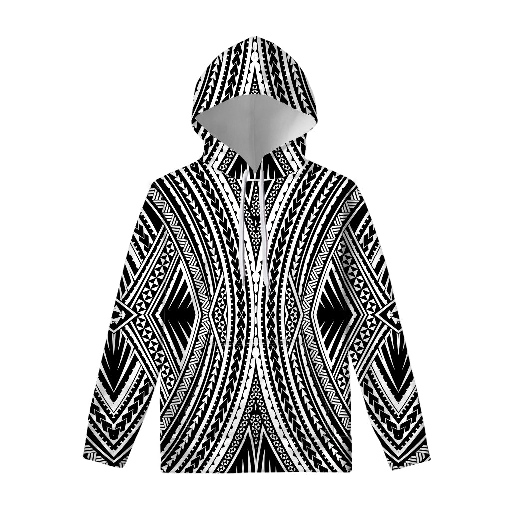 Black And White Maori Tattoo Print Pullover Hoodie