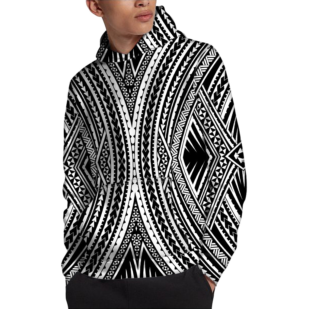 Black And White Maori Tattoo Print Pullover Hoodie