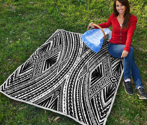 Black And White Maori Tattoo Print Quilt