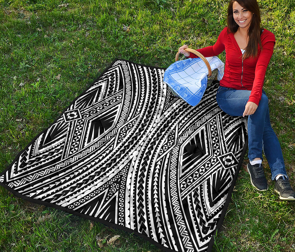 Black And White Maori Tattoo Print Quilt