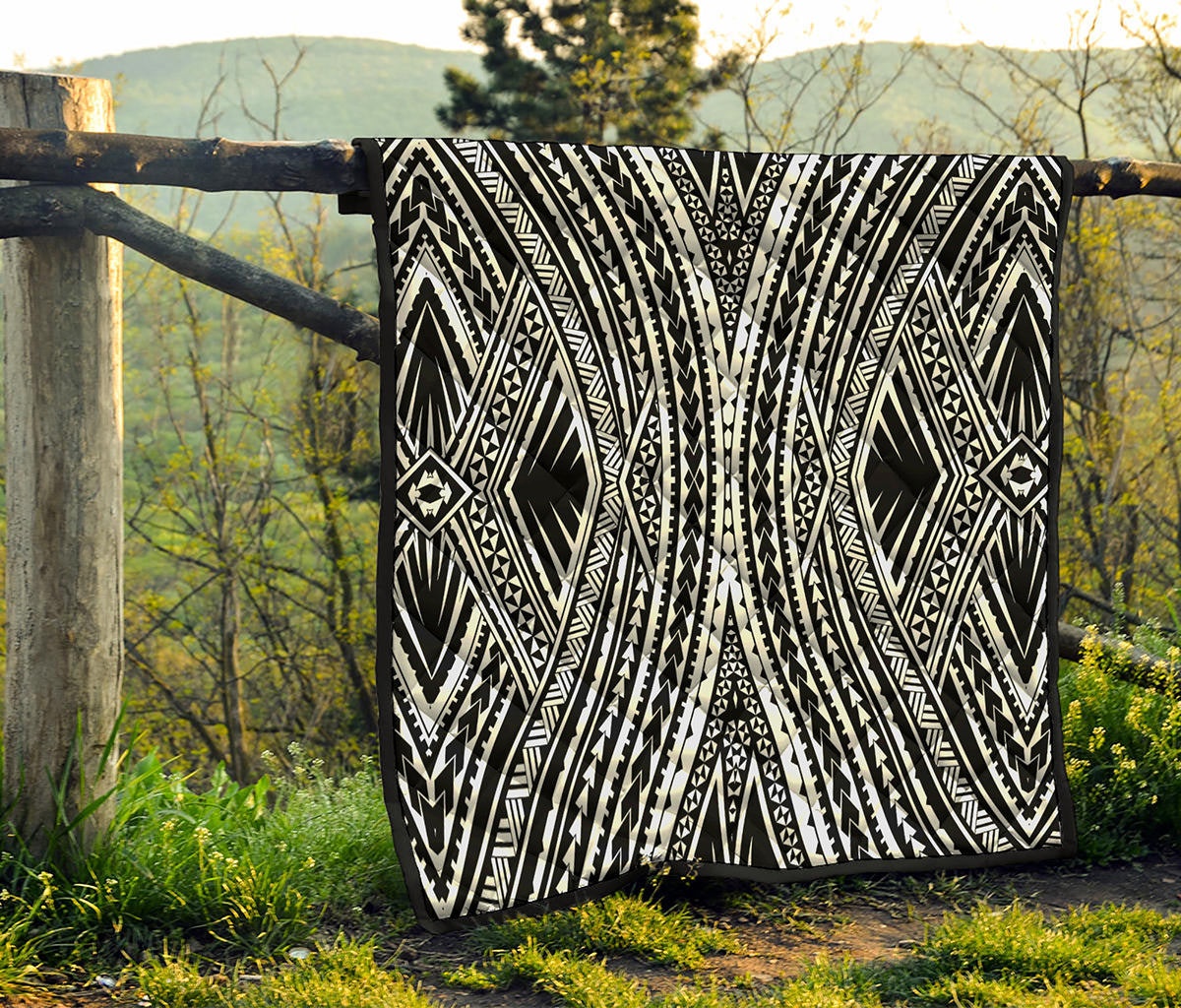 Black And White Maori Tattoo Print Quilt