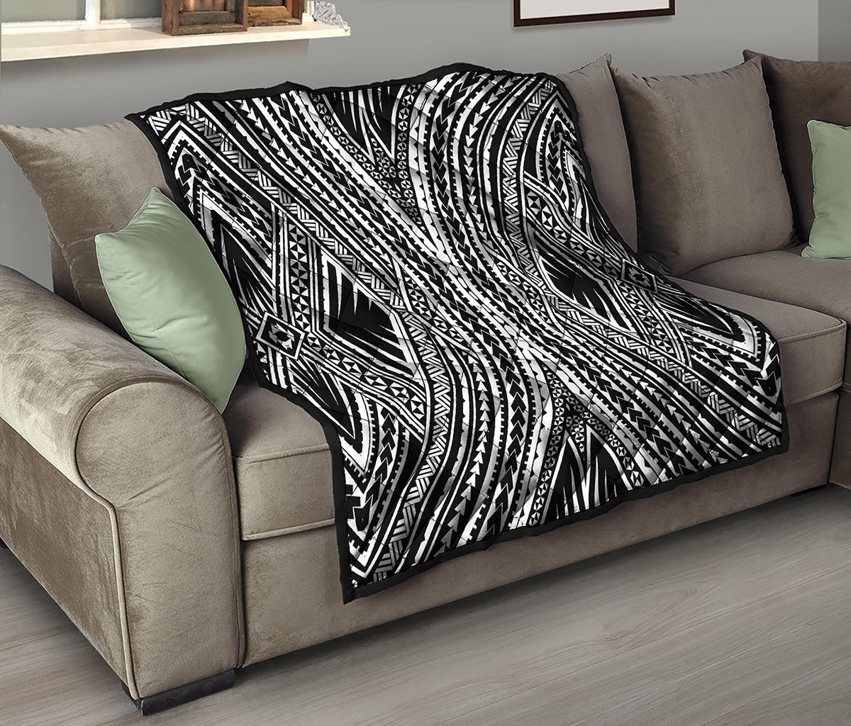 Black And White Maori Tattoo Print Quilt