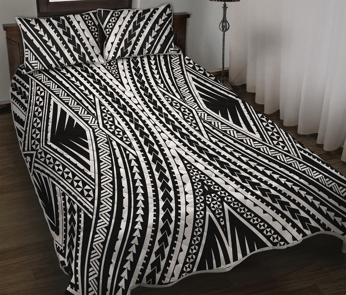Black And White Maori Tattoo Print Quilt Bed Set
