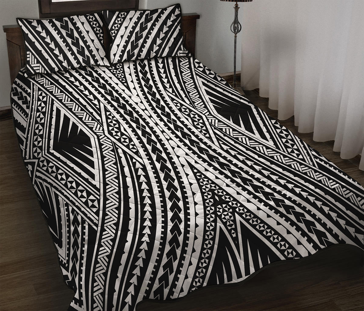 Black And White Maori Tattoo Print Quilt Bed Set