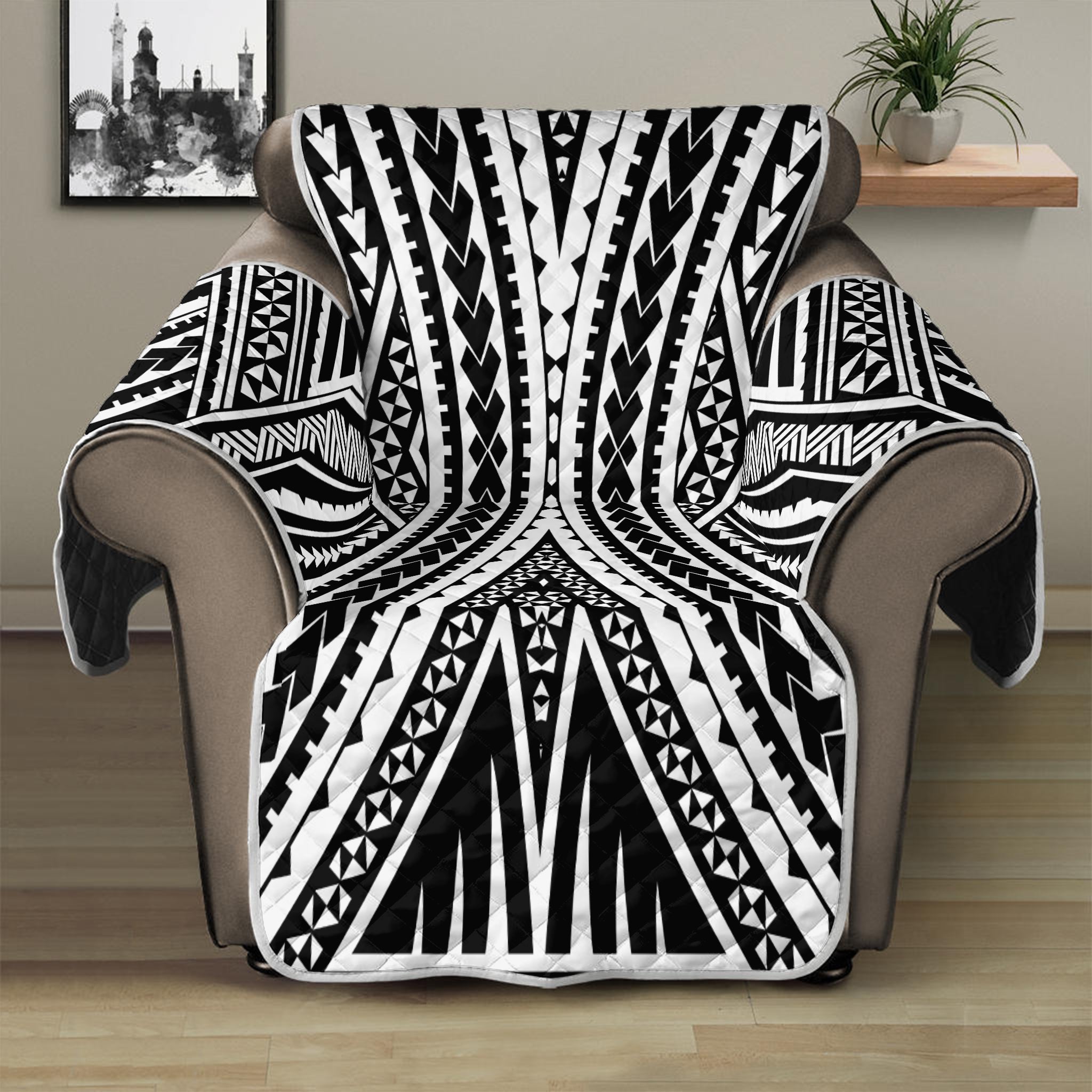 Black And White Maori Tattoo Print Recliner Protector