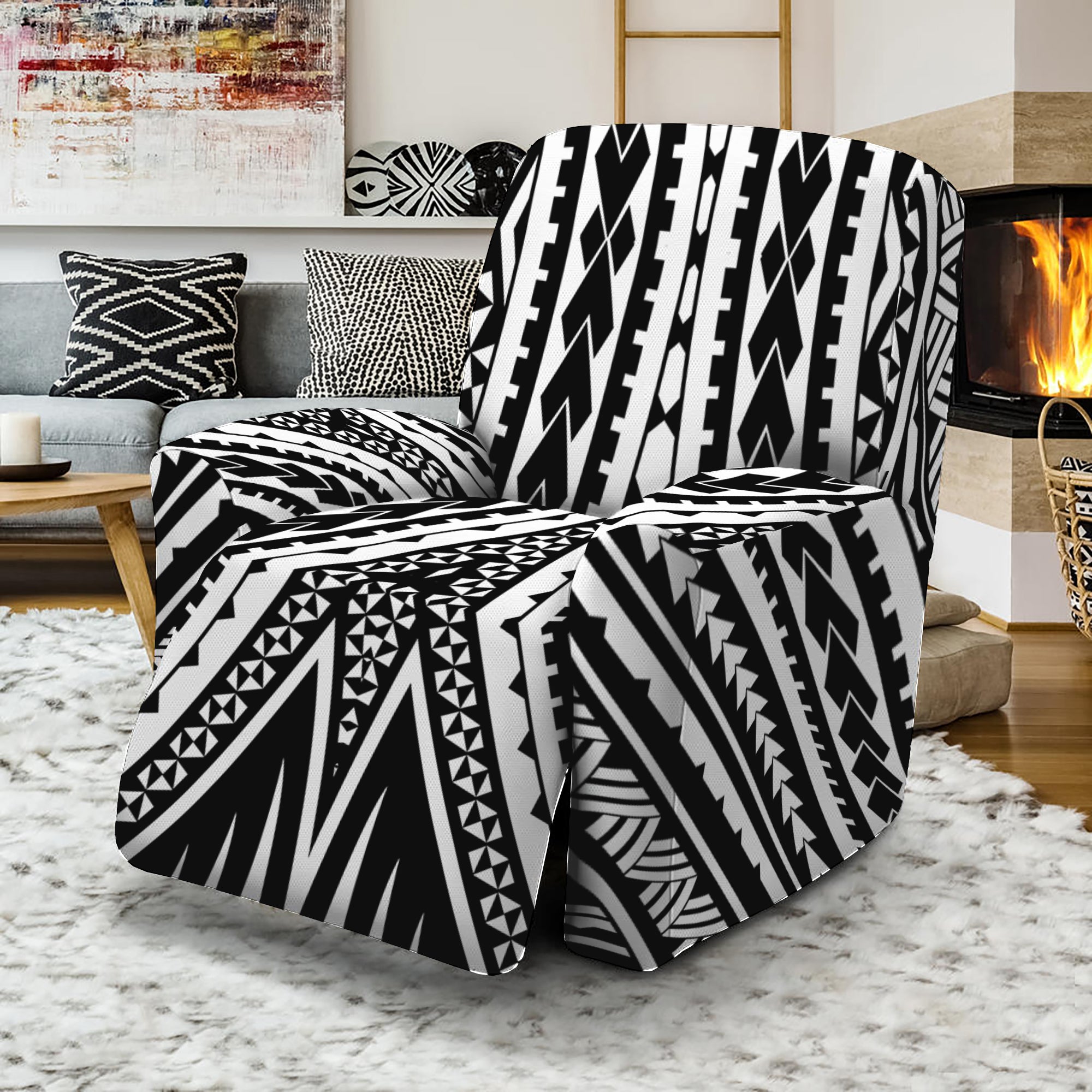 Black And White Maori Tattoo Print Recliner Slipcover