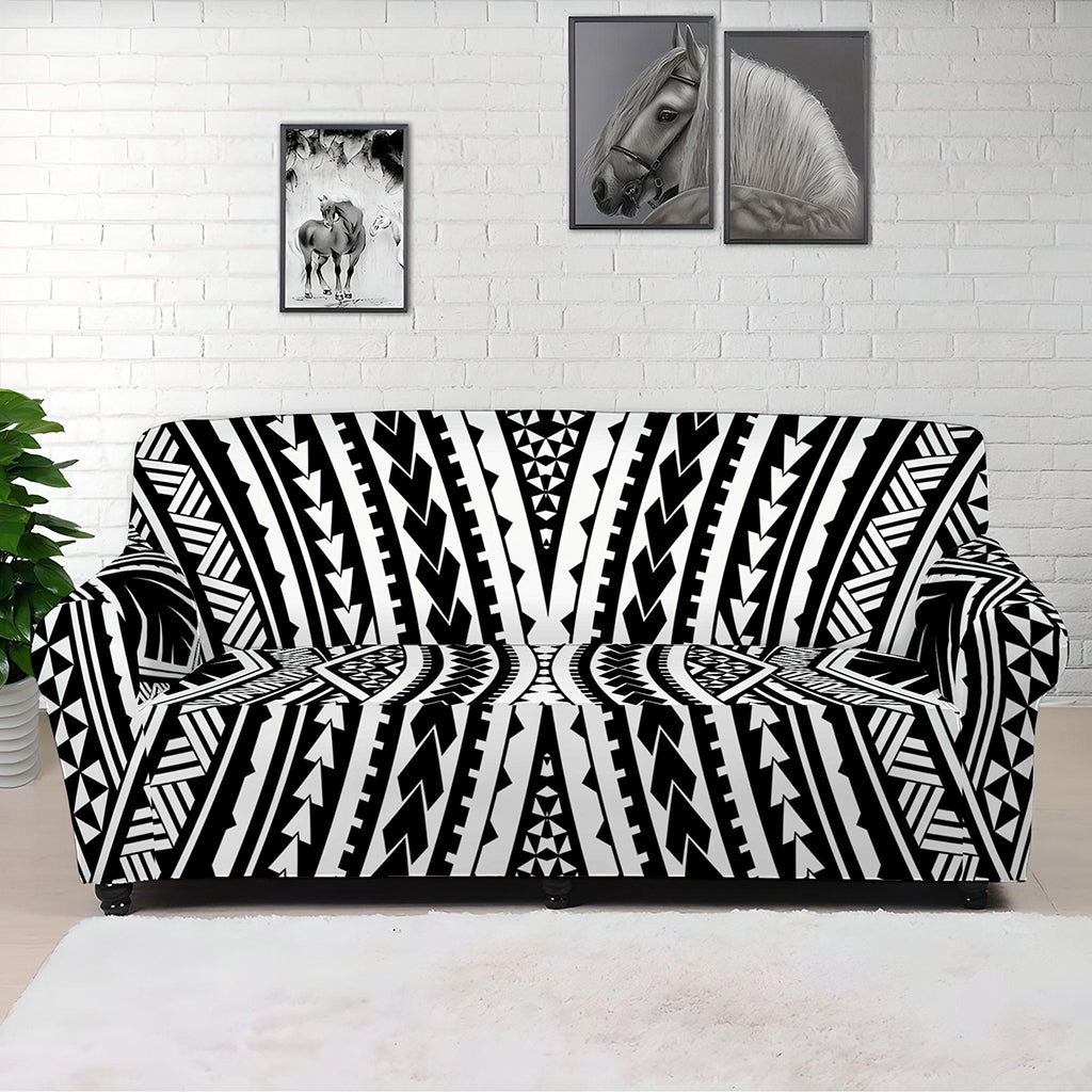 Black And White Maori Tattoo Print Sofa Cover