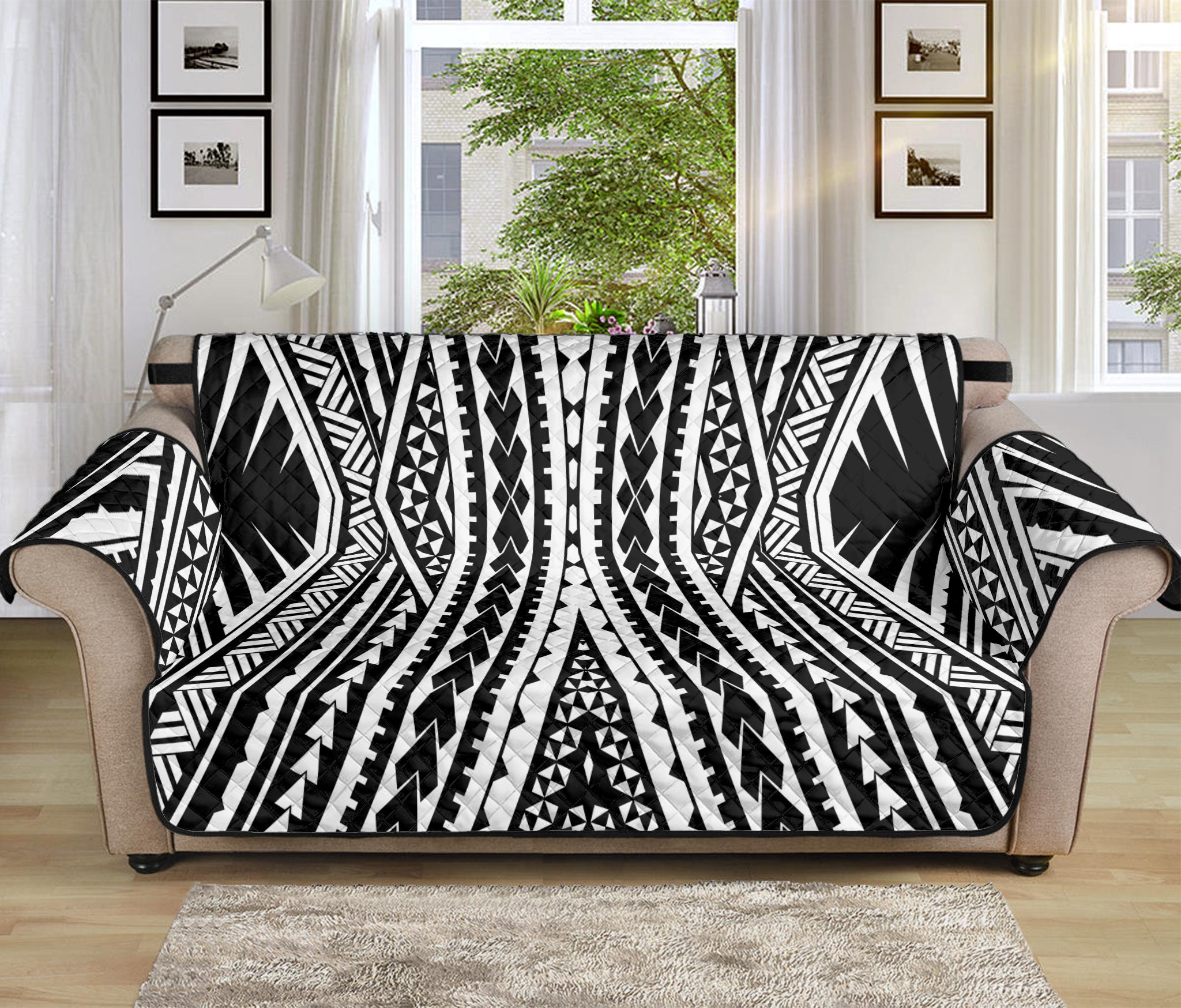 Black And White Maori Tattoo Print Sofa Protector