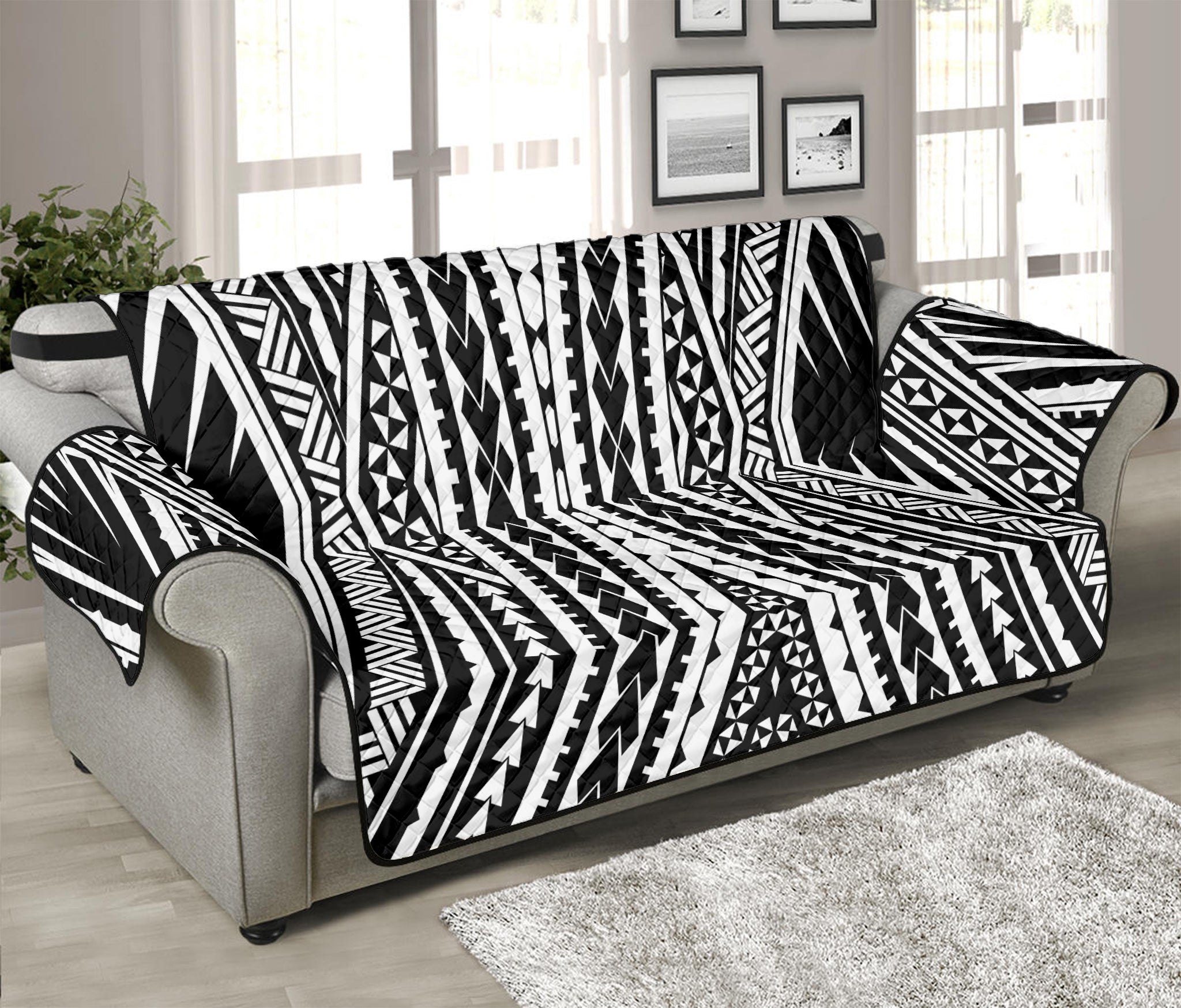 Black And White Maori Tattoo Print Sofa Protector