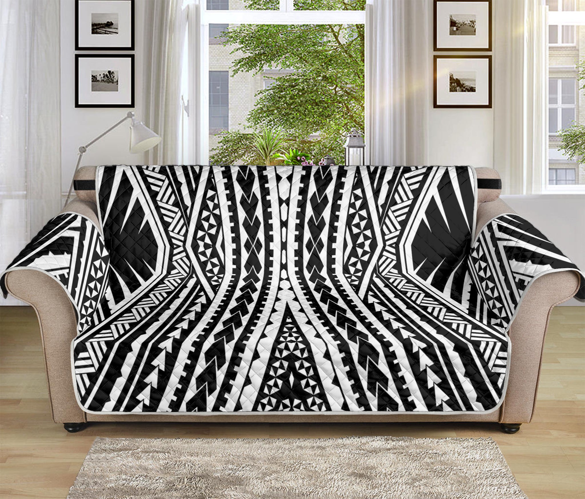 Black And White Maori Tattoo Print Sofa Protector