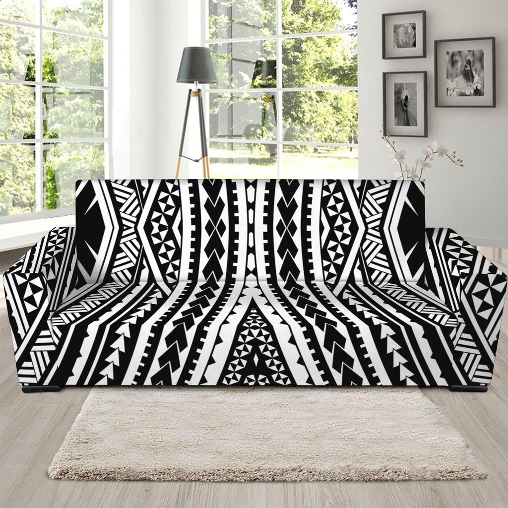 Black And White Maori Tattoo Print Sofa Slipcover