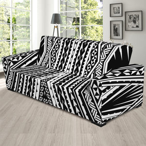 Black And White Maori Tattoo Print Sofa Slipcover