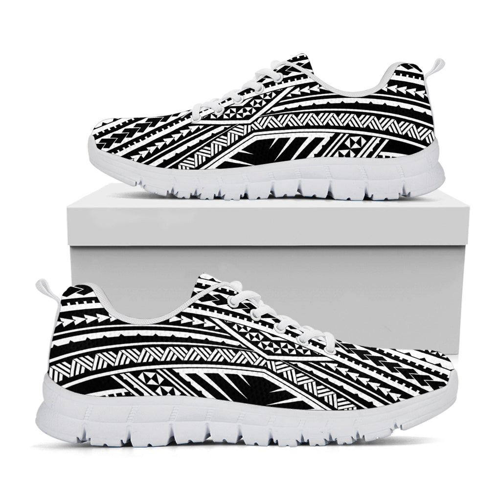 Black And White Maori Tattoo Print White Sneakers