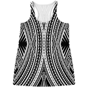 Black And White Maori Tattoo Print Women's Racerback Tank Top