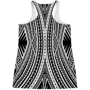 Black And White Maori Tattoo Print Women's Racerback Tank Top