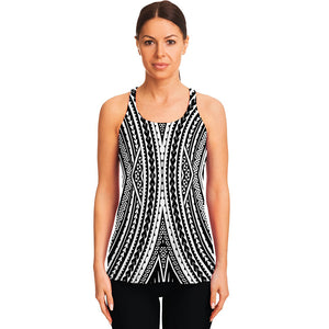 Black And White Maori Tattoo Print Women's Racerback Tank Top