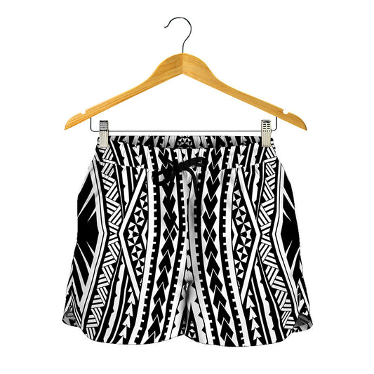 Black And White Maori Tattoo Print Women's Shorts