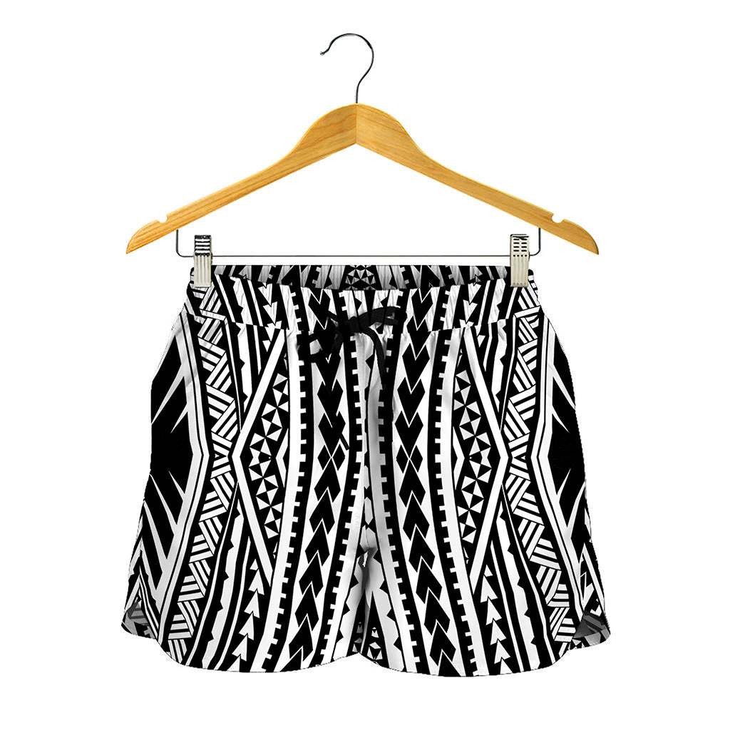 Black And White Maori Tattoo Print Women's Shorts