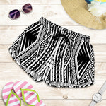 Black And White Maori Tattoo Print Women's Shorts