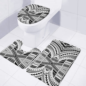 Black And White Maori Tribal Print 3 Piece Bath Mat Set